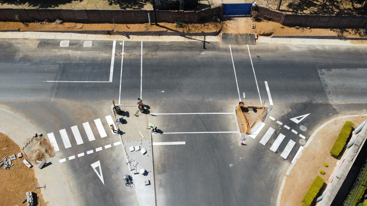 Aerial view of the finished road corridor at Waterfall Manor