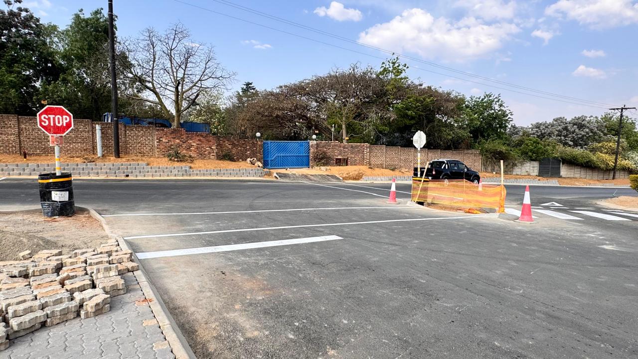 Completed intersection with retaining blockwork and kerbing