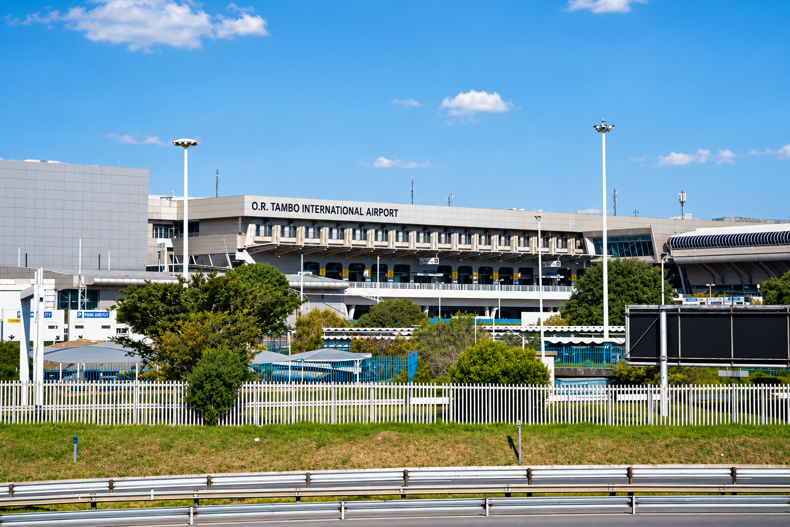 Exterior view of the O.R. Tambo International Airport terminal building