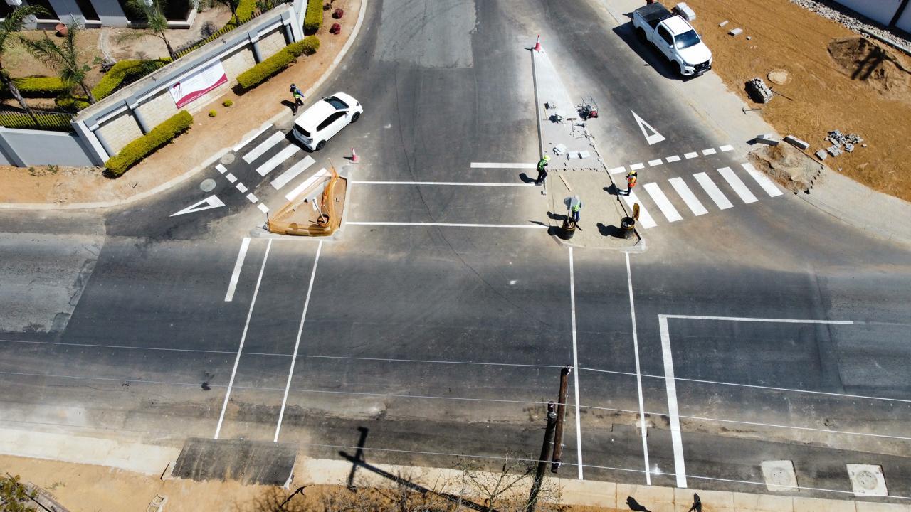 Aerial view of the upgraded roadway and kerb line at Waterfall Manor